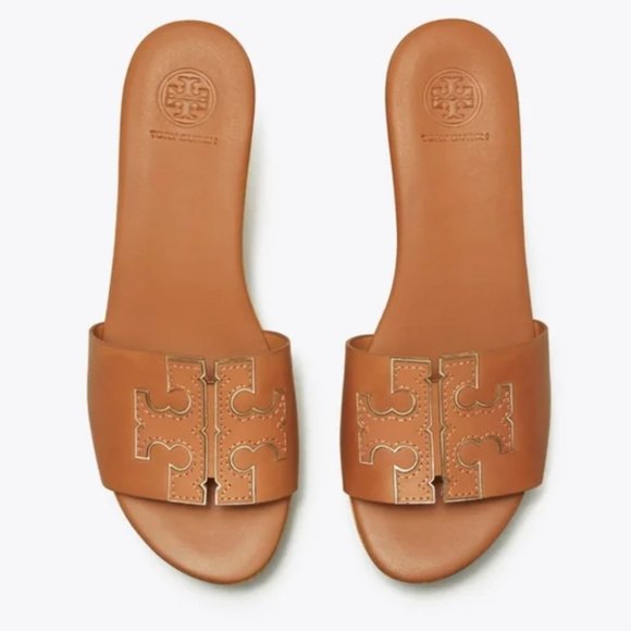 Tory Burch Shoes - TORY BURCH Ines Wooden Wedge Slide Cognac Brown Tan Platform